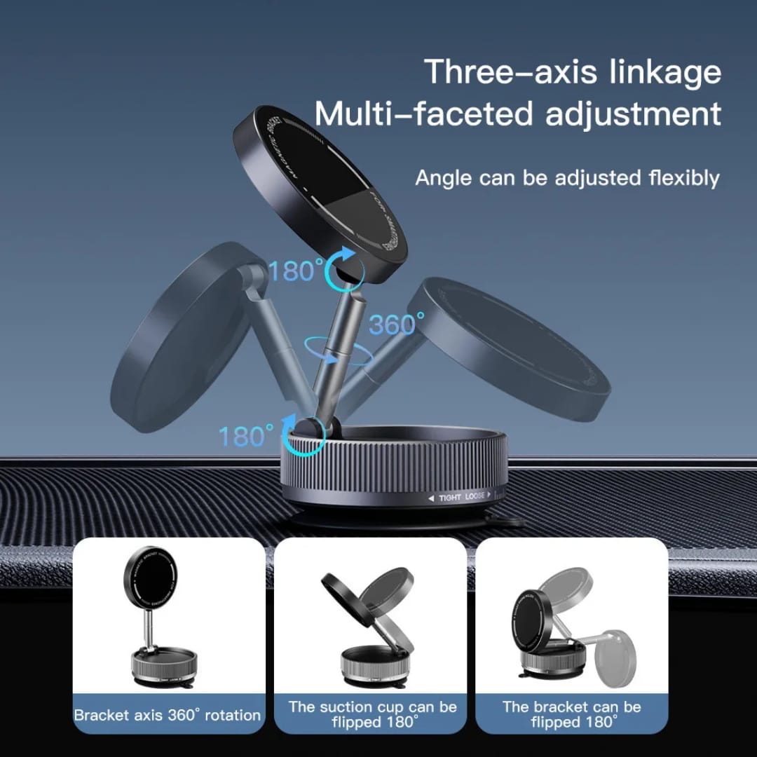 Vacuum Magnetic Folding Phone Holder – 360° Adjustable Car & Desk Smartphone Mount