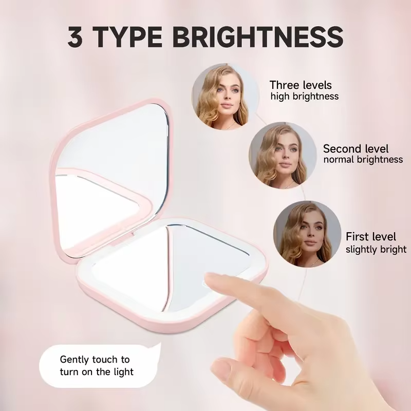 Rechargeable LED Lighted Compact Makeup Mirror – 1X/10X Magnification, 3 Brightness Modes