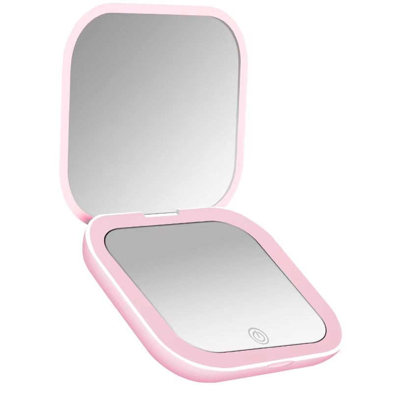 Rechargeable LED Lighted Compact Makeup Mirror – 1X/10X Magnification, 3 Brightness Modes