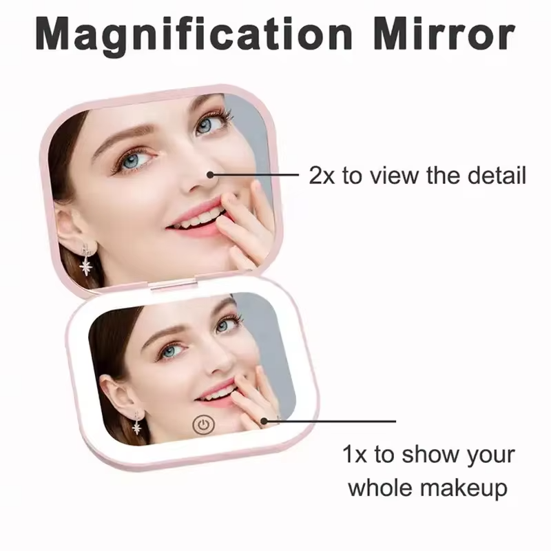 Rechargeable LED Lighted Compact Makeup Mirror – 1X/10X Magnification, 3 Brightness Modes
