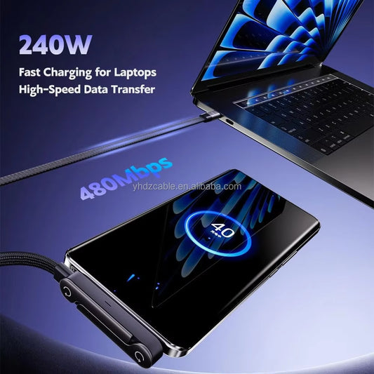 240W Type-C Fast Charging Cable with Built-In Phone Stand – High-Speed Data Transfer