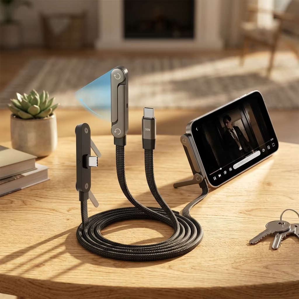 240W Type-C Fast Charging Cable with Built-In Phone Stand – High-Speed Data Transfer