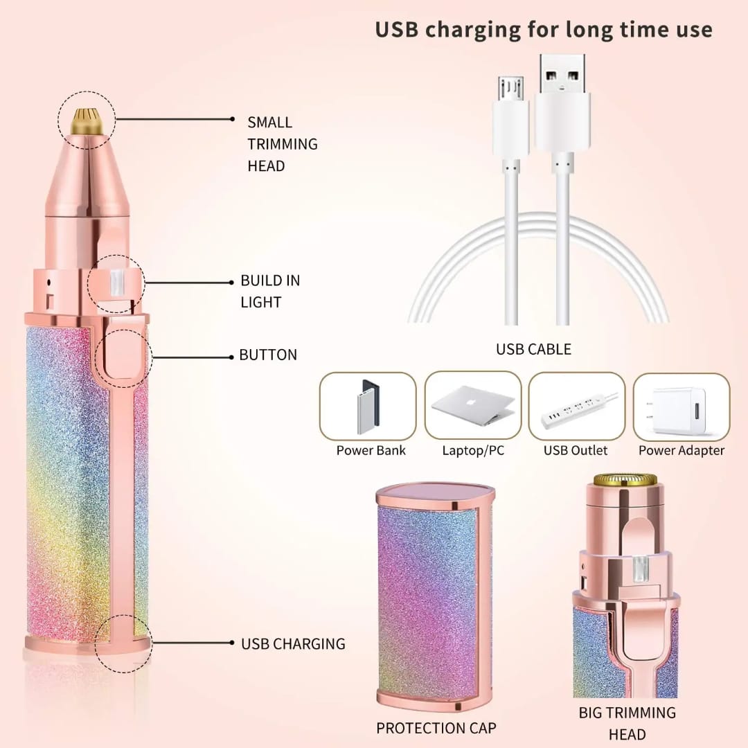 2-in-1 Electric Eyebrow Trimmer & Facial Hair Remover for Women