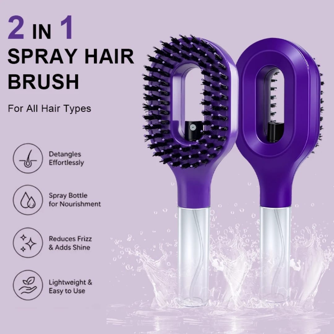 2-in-1 Spray Hair Brush – Fine Mist Detangling Comb for All Hair Types