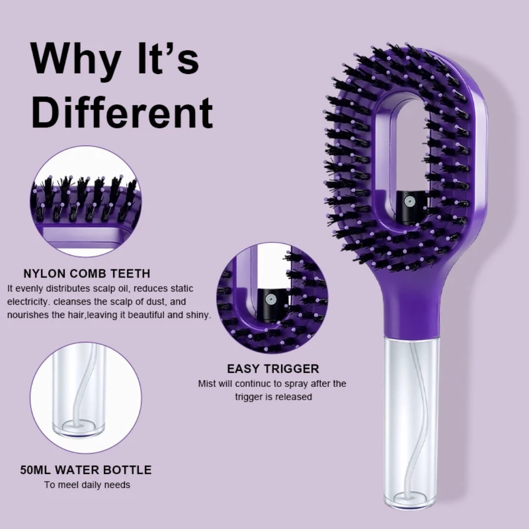 2-in-1 Spray Hair Brush – Fine Mist Detangling Comb for All Hair Types