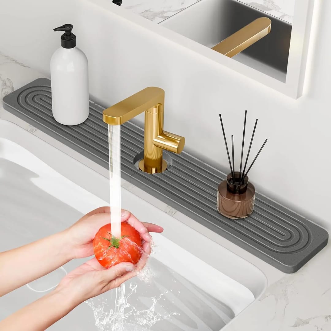 Quick-Dry Sink Faucet Mat – Diatomaceous Earth Water Absorbent Splash Guard