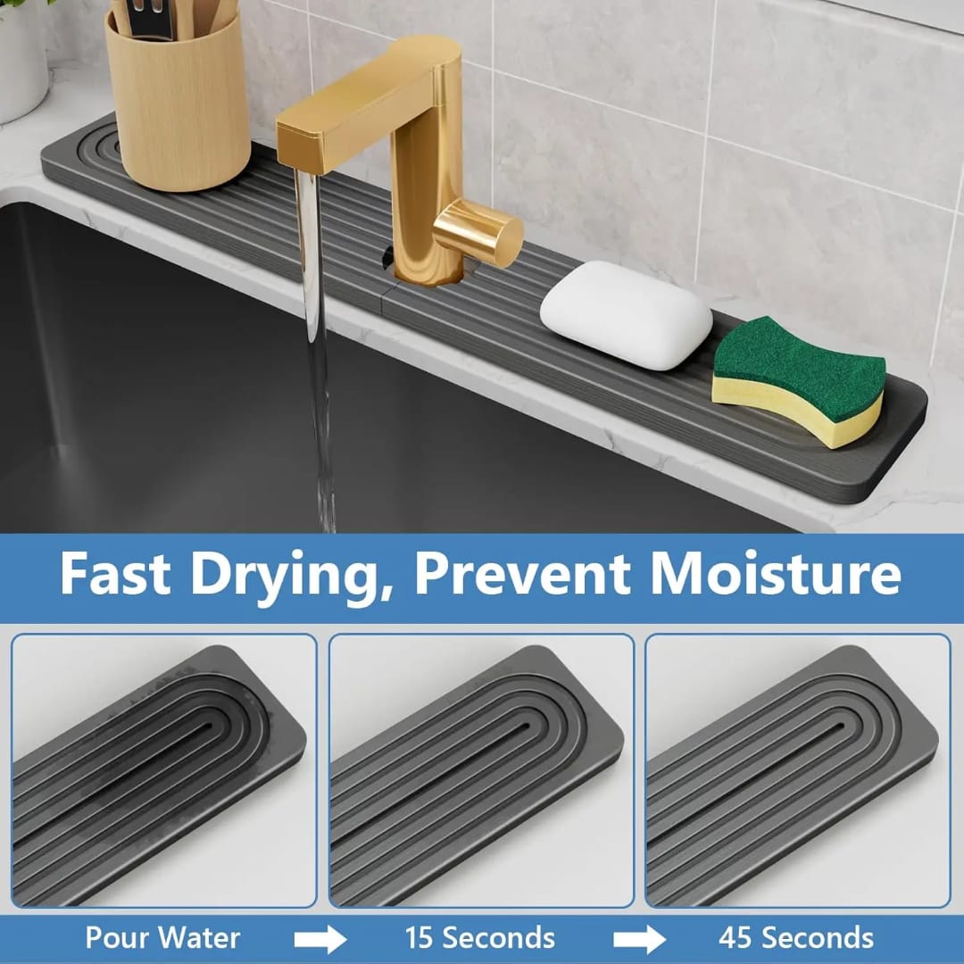 Quick-Dry Sink Faucet Mat – Diatomaceous Earth Water Absorbent Splash Guard