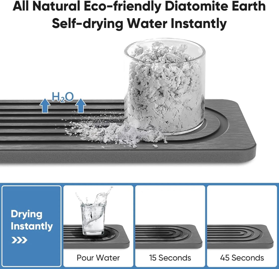 Quick-Dry Sink Faucet Mat – Diatomaceous Earth Water Absorbent Splash Guard