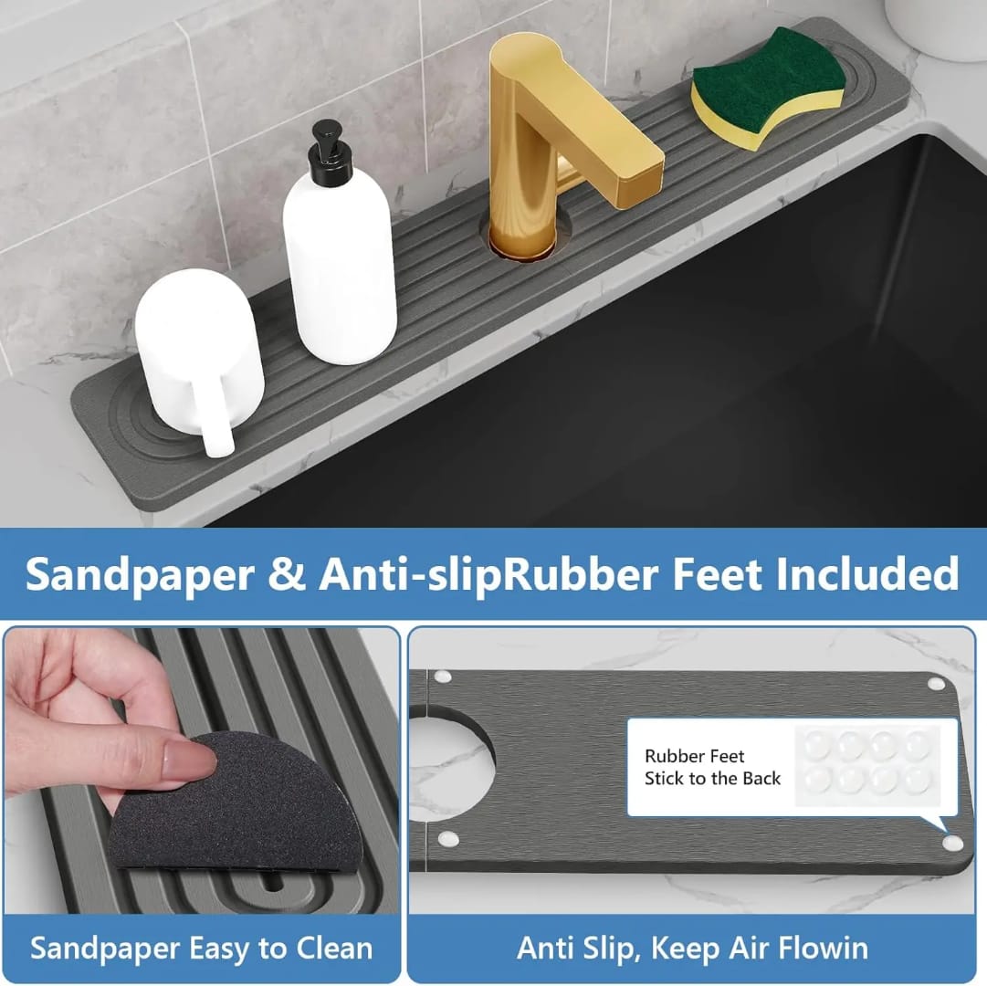 Quick-Dry Sink Faucet Mat – Diatomaceous Earth Water Absorbent Splash Guard