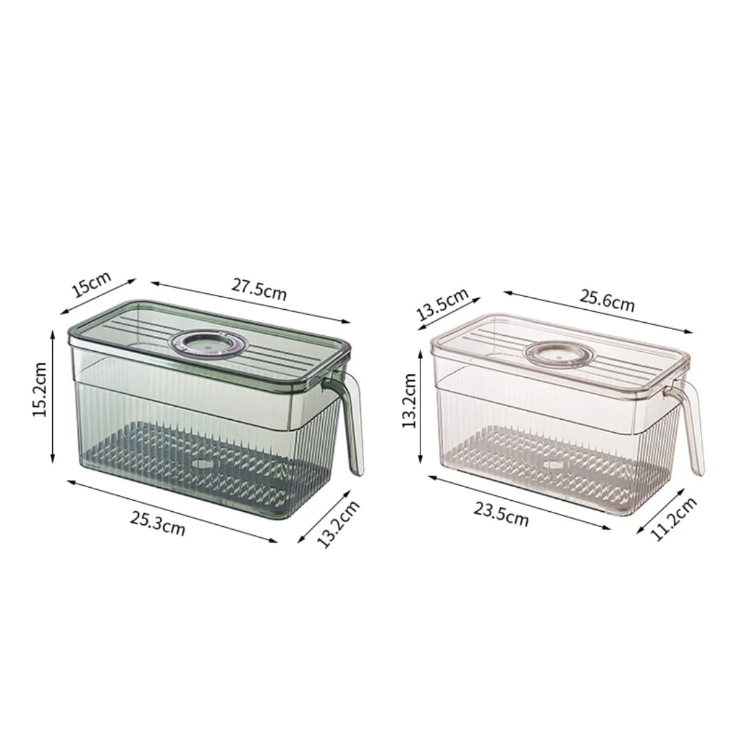 Stackable Refrigerator Storage Box with Lid, Handle & Drain Basket – Fresh Food Organizer
