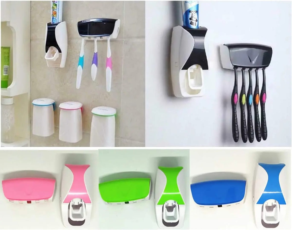 2-in-1 Wall-Mounted Toothpaste Dispenser & 5-Slot Toothbrush Holder