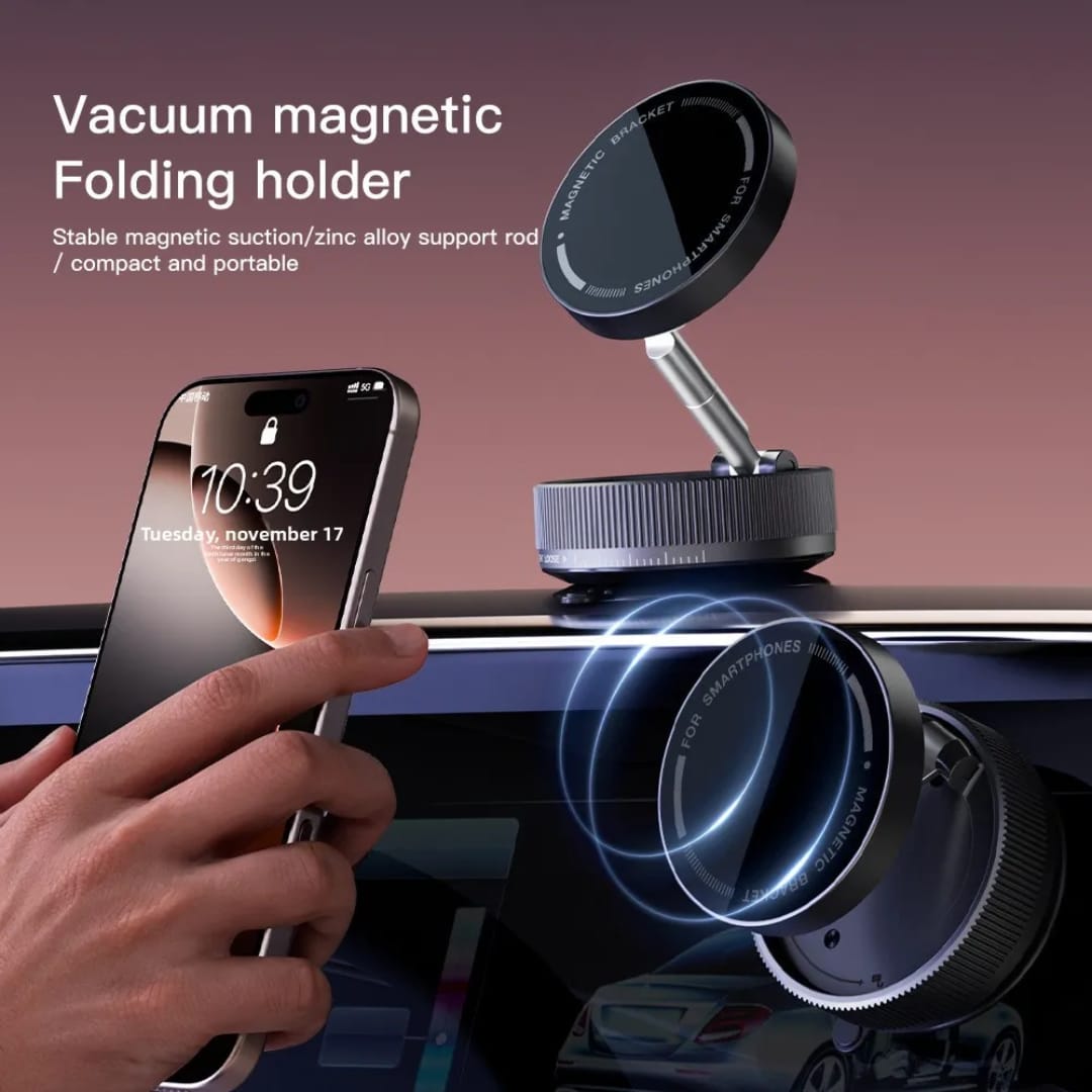 Vacuum Magnetic Folding Phone Holder – 360° Adjustable Car & Desk Smartphone Mount