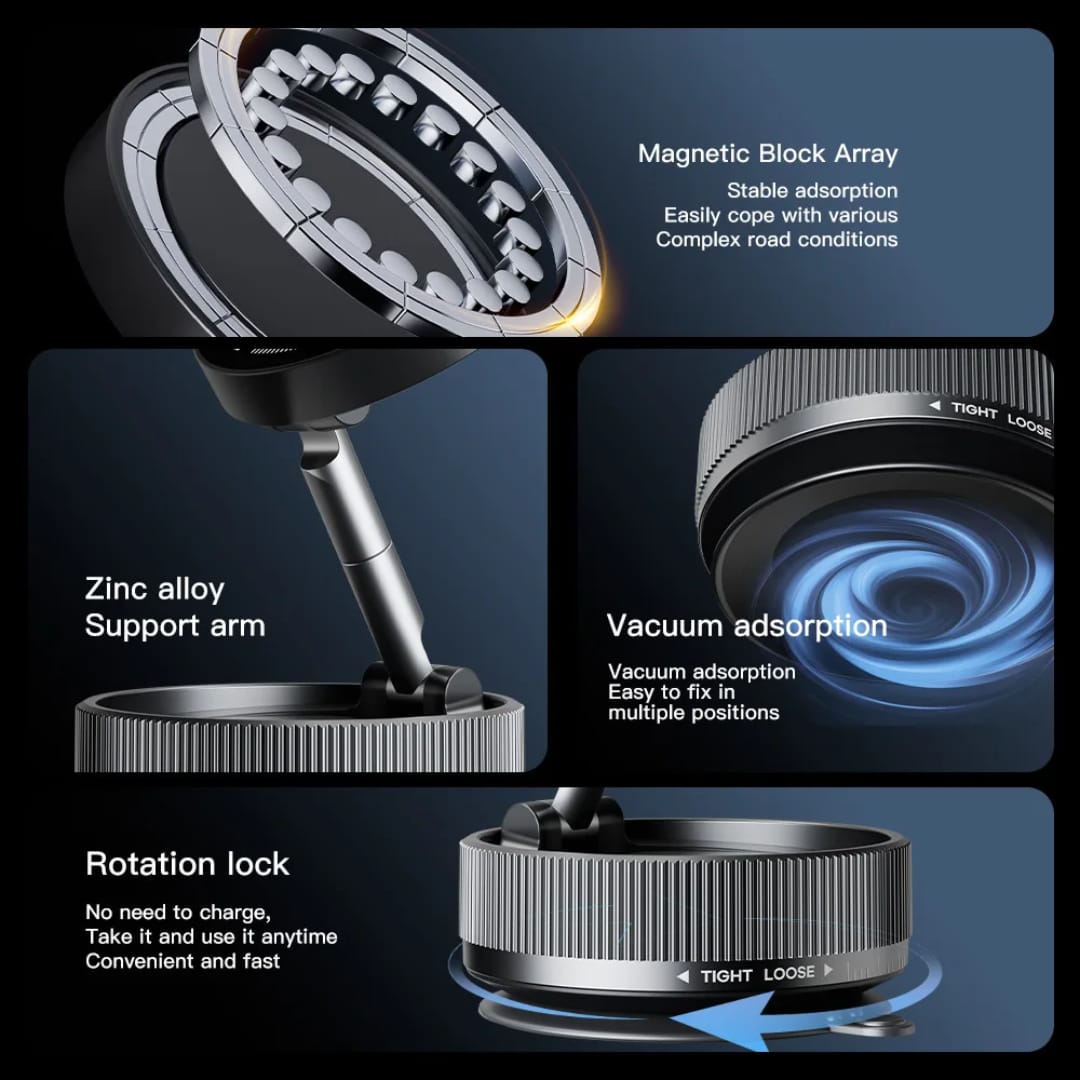Vacuum Magnetic Folding Phone Holder – 360° Adjustable Car & Desk Smartphone Mount