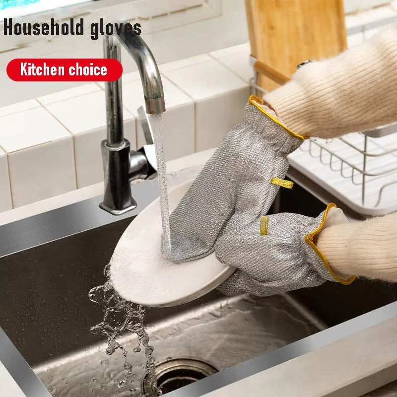 Silver Wire Multipurpose Cleaning Gloves – Scrubbing, Dishwashing & Heat-Resistant Kitchen Gloves