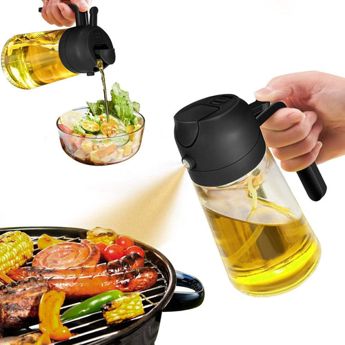 2-in-1 Glass Oil Sprayer & Dispenser 470ml – Cooking Oil Spray & Pour Bottle
