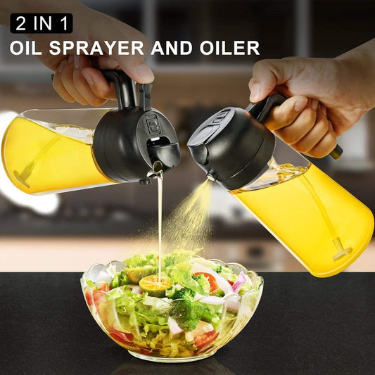 2-in-1 Glass Oil Sprayer & Dispenser 470ml – Cooking Oil Spray & Pour Bottle
