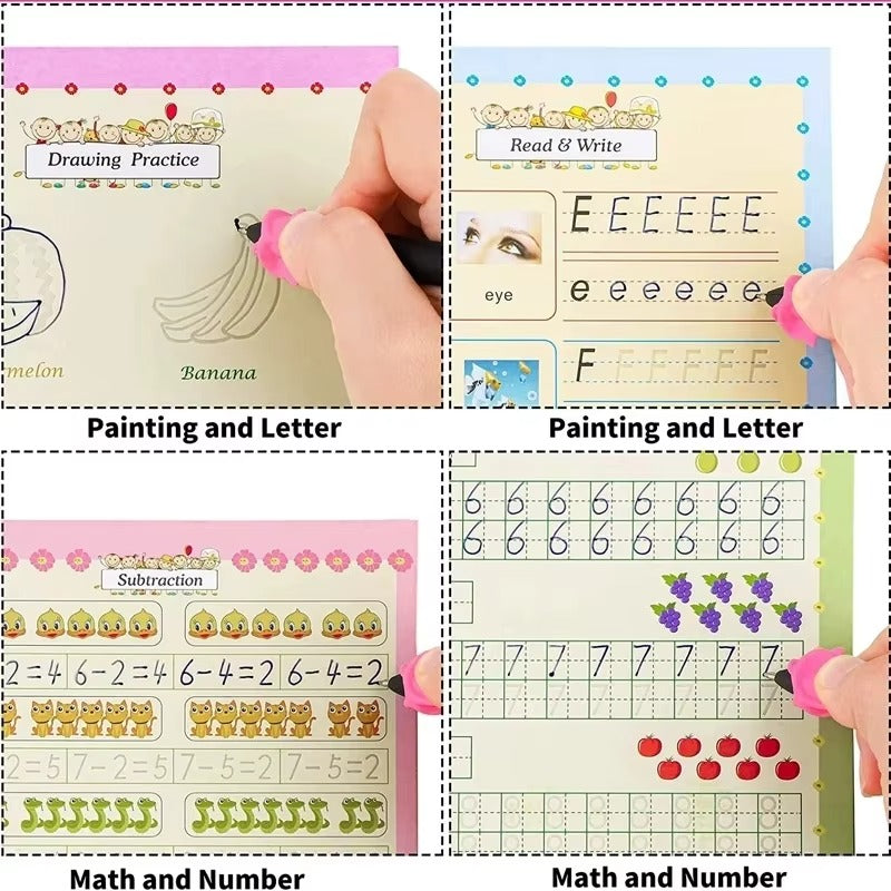 Magic Reusable Kids Learning Books Set of 4 – Writing, Math, Numbers & Drawing Practice